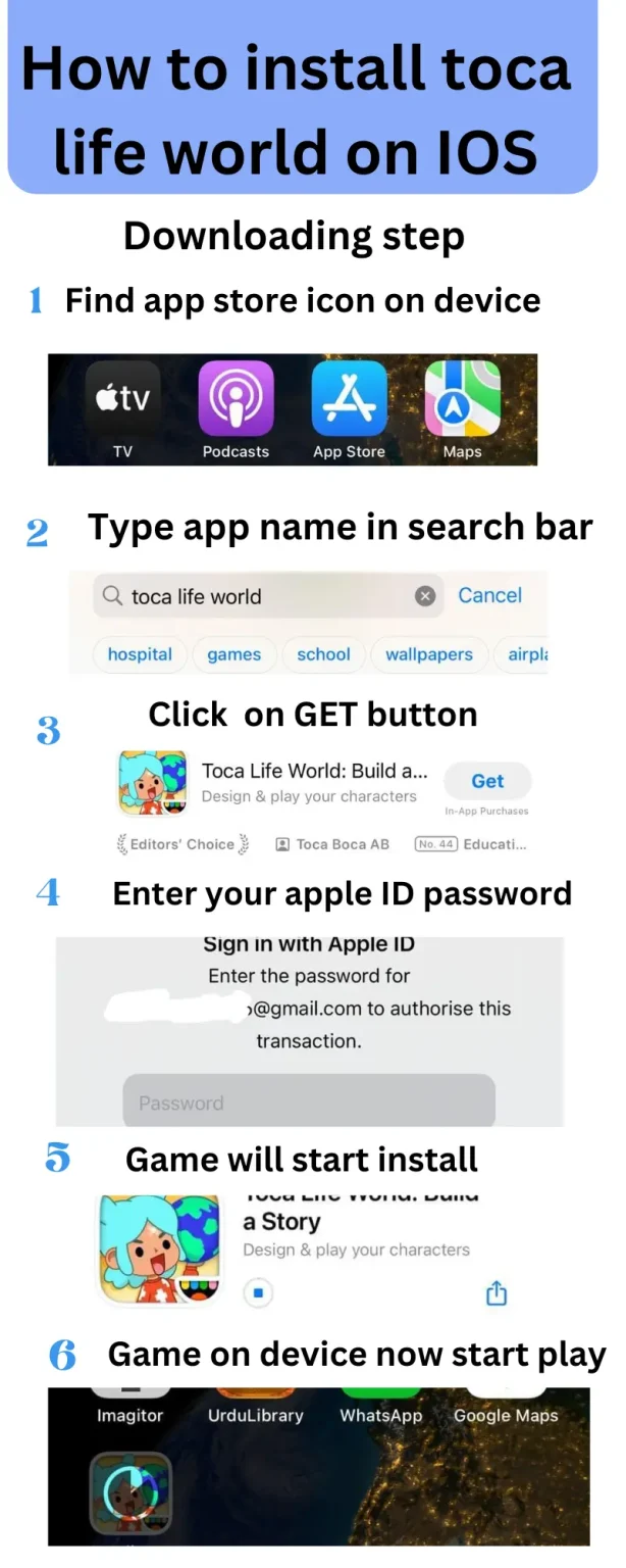 Toca Boca World for iOS download, where players can install the game on iPhone or iPad and enjoy unlocked features with iCloud save