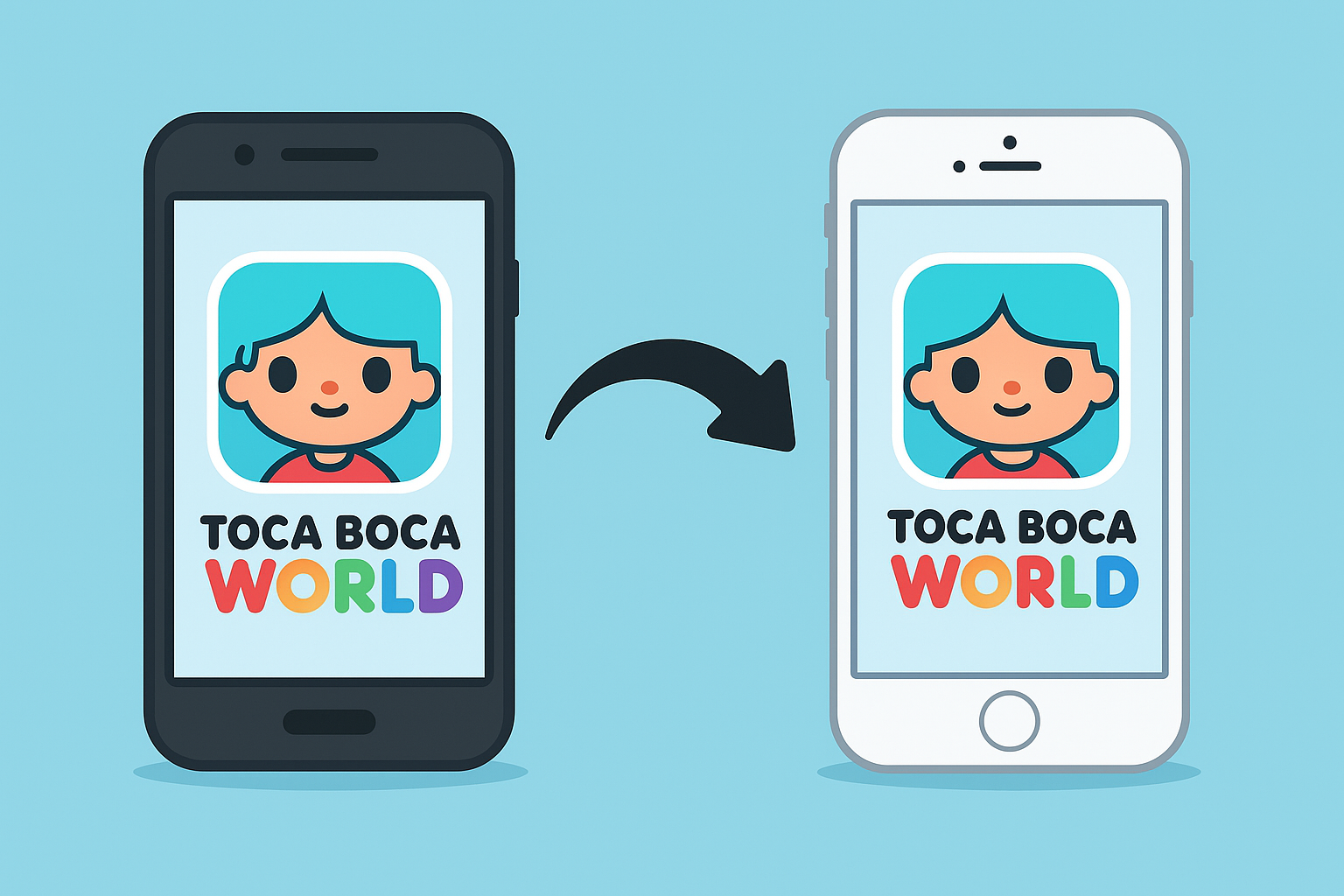 Transferring Guide For Toca Life World On Android And iPhone 2025 3 image showing how to Transfer Toca Boca World from Android to iPhone with visuals of both devices.